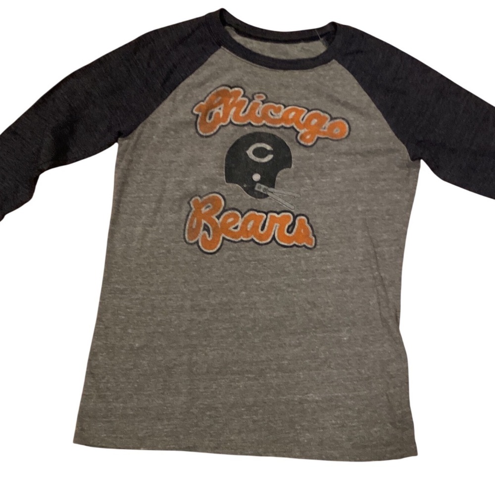 Reebok Chicago Bears Womens Raglan Shirt Gray Navy Blue 3/4 Sleeve Graphic Tee L